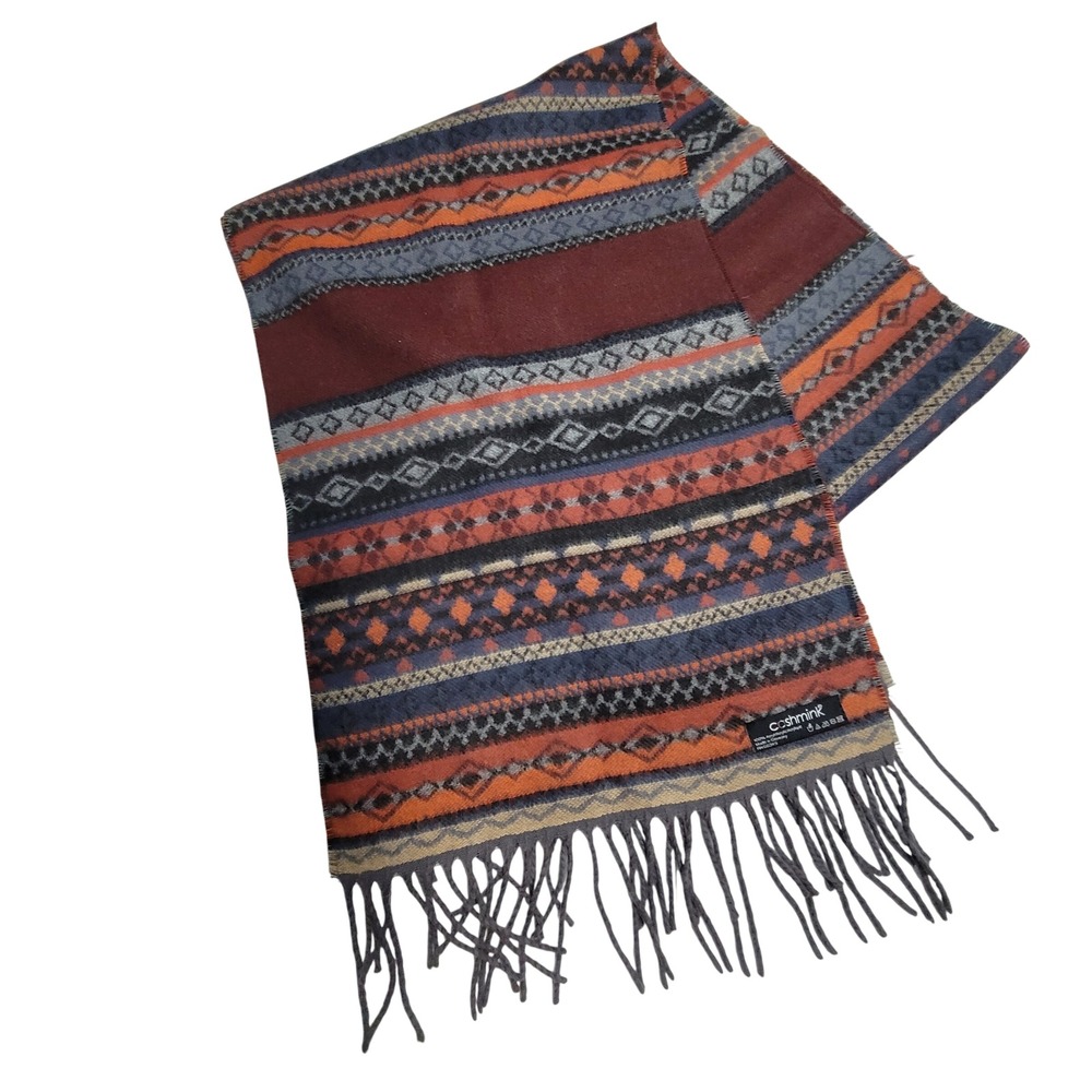 Cashmink V. Fraas Scarf Germany Geometric Fair Isle Acrylic Fringed Multicolor